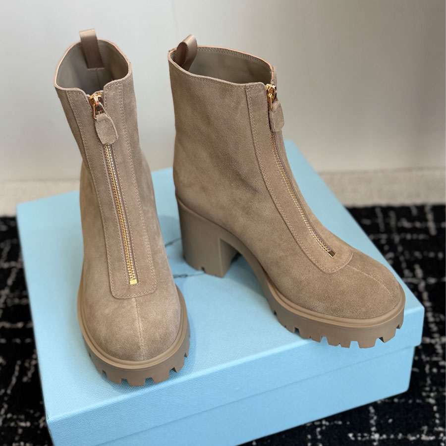top quality Simple real Leather suede Trendy Chunky Block heels slip on Ankle Boots Fashion boots High heeled Knight Western Boots Luxury designer b