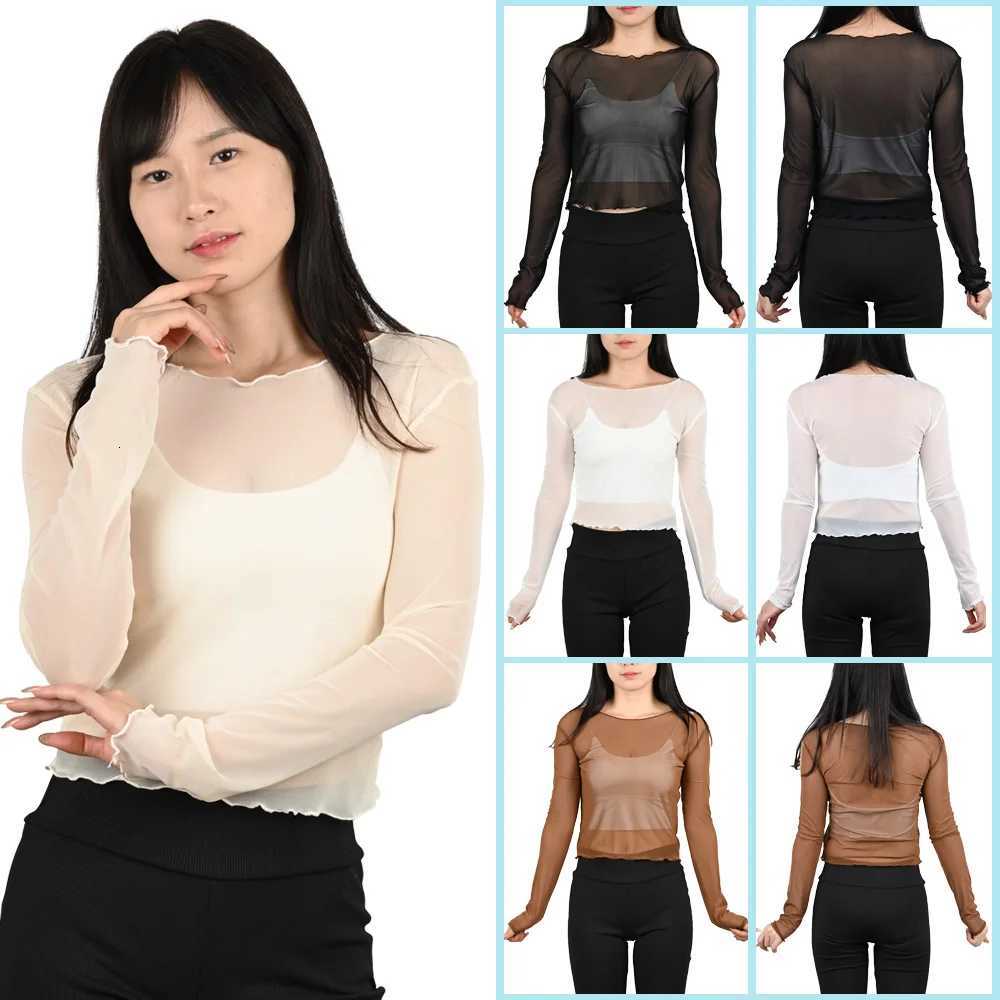 Women's T-Shirt Women's Long Sleeve Hollow Out Tops T Shirt Long Sleeve High Stretch Summer Beach Wear Female Black White Tees T-Shirt S M