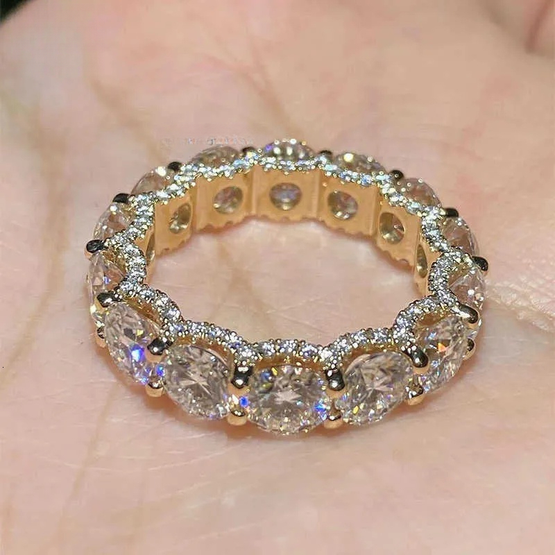 10k 14k 18k Moissanite Engagement Hoop Charm Classic Ice Out Tennis Chain Solid Gold VVS Wedding Rings Women