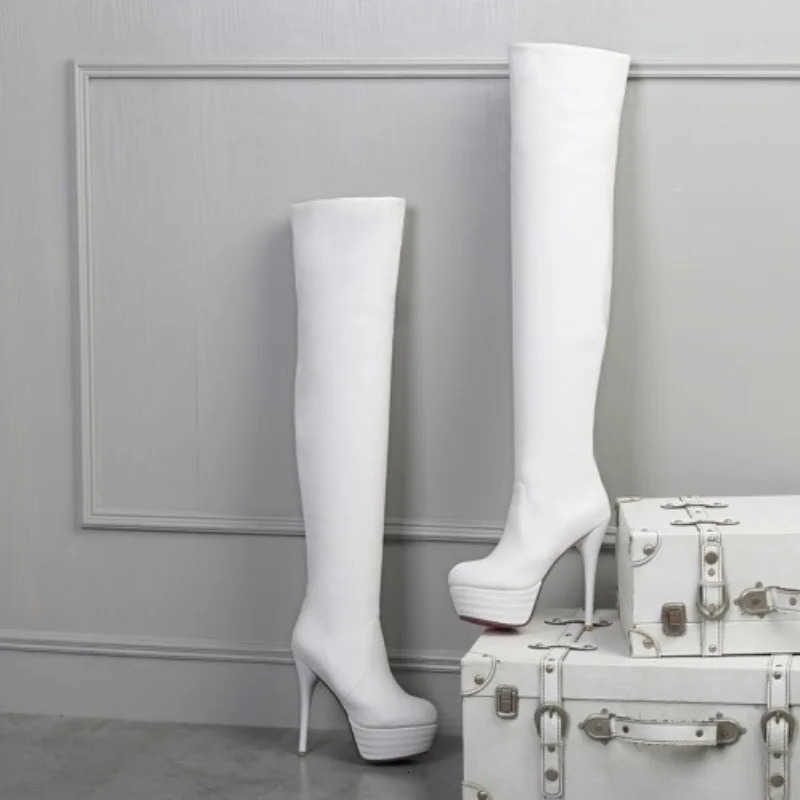 2025 Sexy Black Platform Boots Over-the-knee Long Boots Ladies Stiletto 12cm High Heel Nightclub Women Shoes Stripper Plus Size 44 45 H260921