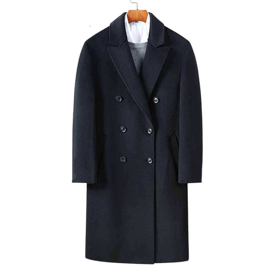 Breasted Men's Double Wool Blends Thickened Woolen Coat Jacket for Men Extra Long Lapel Business Outerwear for Daily and Holiday D260921