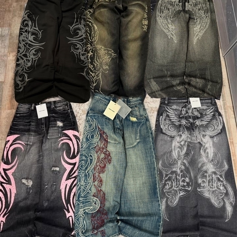 Men Jeans Y2k Gothic Oversized Jeans Unisex High Japanese Fashion Retro Wide Pants Harajuku trousers Hip Hop Street Work Denim Pants