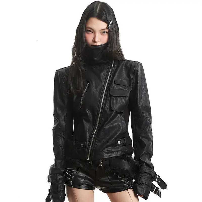 High Retro Punk Women's Jackets Street Black Leather Jacket Zipper Jacket Slim Fit American Motorcycle Top Chaquetas Para Mujer Y2k Coat C26092