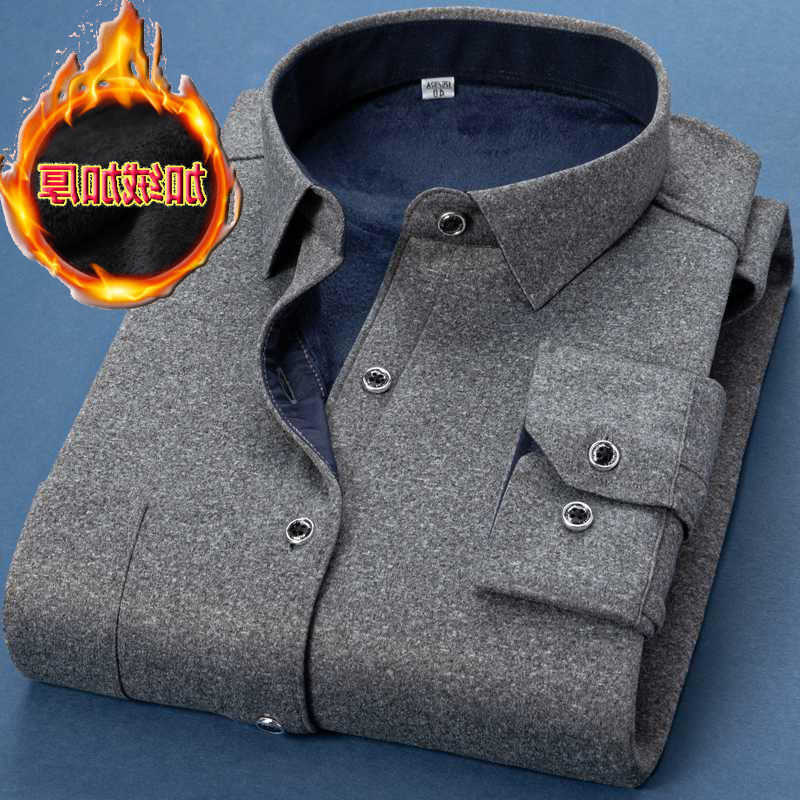 Autumn Men's Casual Shirts M-6XL Winter Men Fleece Warm Shirt 2026 Male Fashion Solid Long Sleeve Business Big Size Shirt Plaid Thick Warm Shir