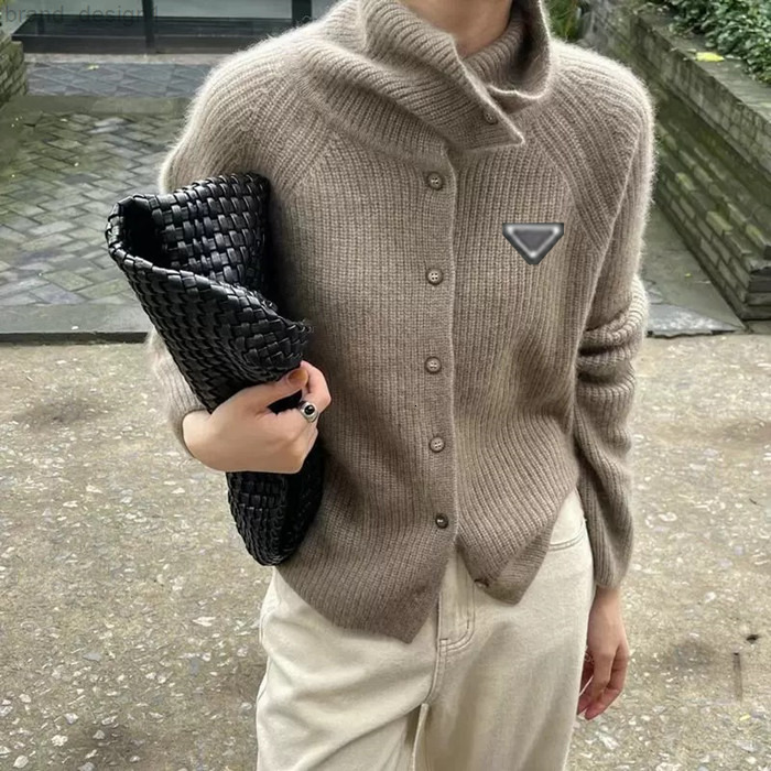 Designer sweater retro design women's sweater single-breasted loose solid color knitted cardigan for women