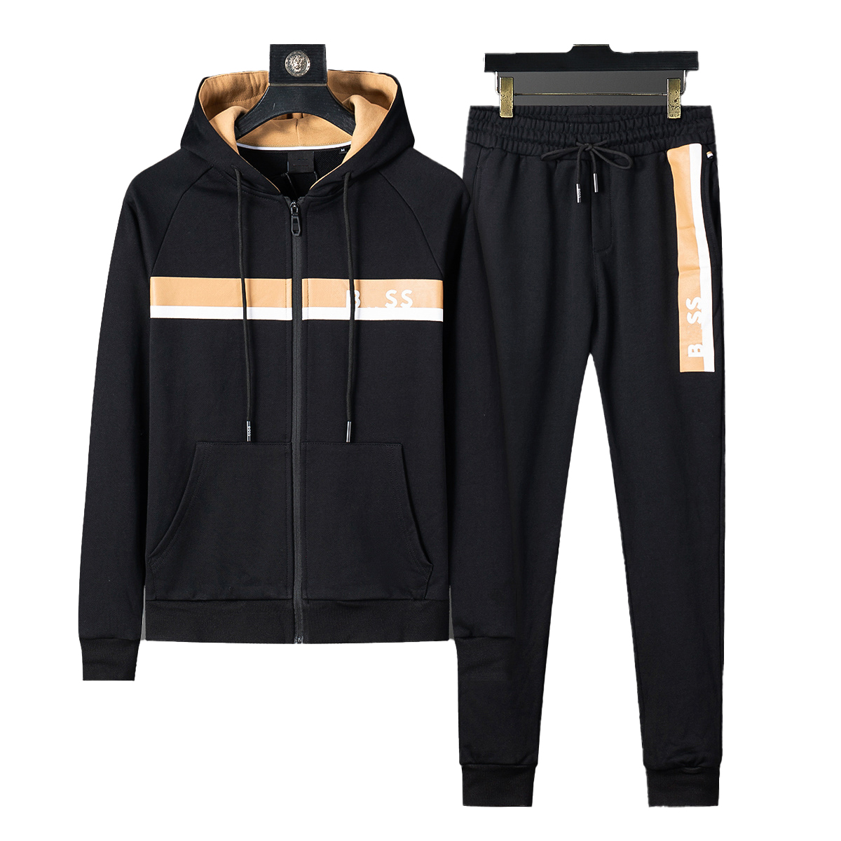Men's Tracksuit 2026 New Autumn Winter Casual Zip Up Hoodie + Sweatpants 2 Piece Set Luxury Brand Striped Print Sportswear for Men Plus Size M-
