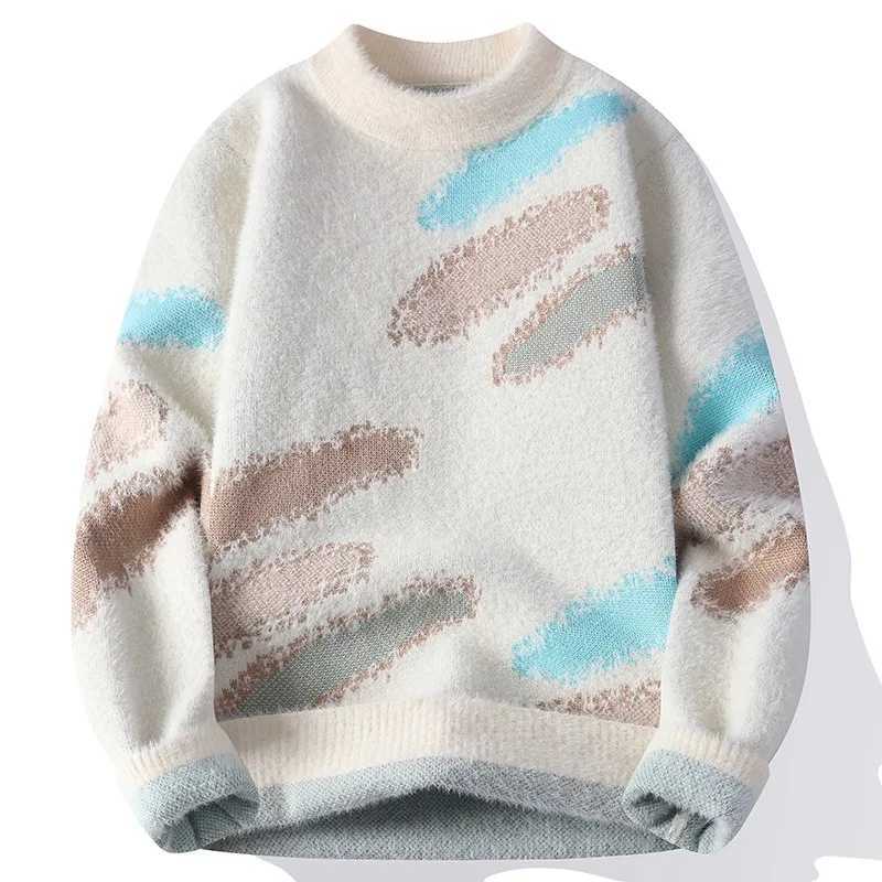 Autumn and Winter Contrasting Color Pullover Loose Letter Sweater Men's Round Neck Bottoming Shirt Men's Knitted Sweater Top S260921SU2D