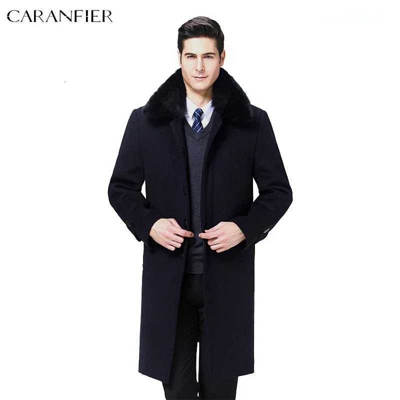 CARANFIER Men's Wool Mens Blends Wool Blend Winter Overcoat Male Plus Vevelt Jackets Long Men Solid Fur Collar Windbreaker EU SIZE D2609211