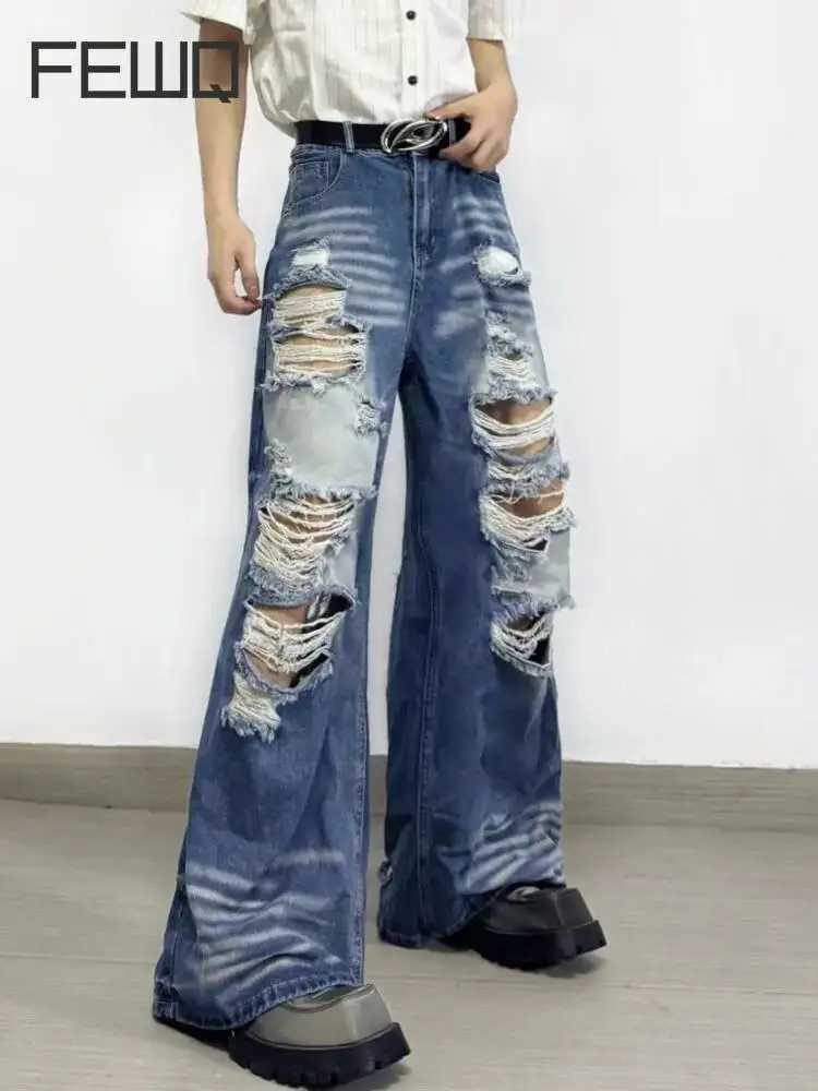 FEWQ American High Street Vandalized Washed Men's Ripped Jeans Casual All-match Distressed Denim Pants 2026 Autumn New 24W3629 S260921YXWX