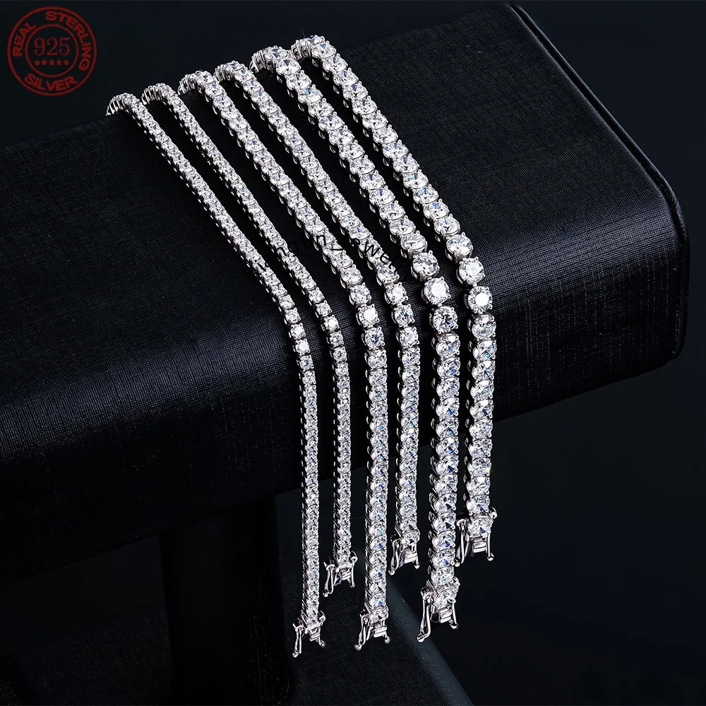 100% Real Moissanite Tennis Bracelet 925 Sterling Silver Plated 18K Gold with GRA Bracelet for Women Man Sparkling Party Jewelry