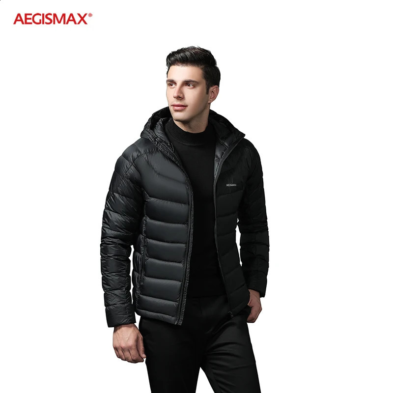 AEGISMAX Piumino d'oca bianco al 90% da uomo Cappotto caldo ultraleggero con cappuccio Protezione dal vento Tinta unita per escursionismo all'aperto