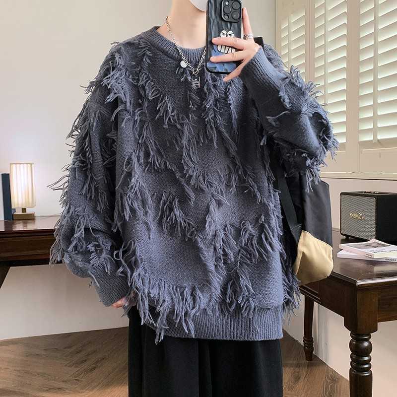 K-POP Korean High Strt Sweater Thorn Style Solid Color Knitted Pullover Fashion Autumn/winter Warm Men's Top Hip Hop Clothing S260921A0PQ