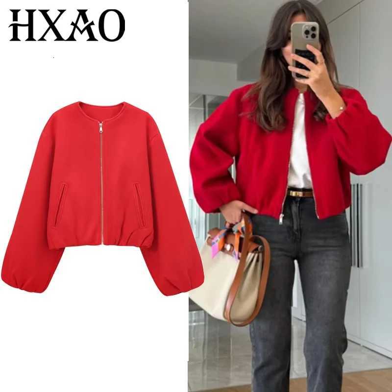 Jackets HXAO Women's Women's Jackets Autumn Long Sleeve Short Solid Coats Faux Wool Blends Coats Winter Woman Bomber Jackets Zip Up Outerw