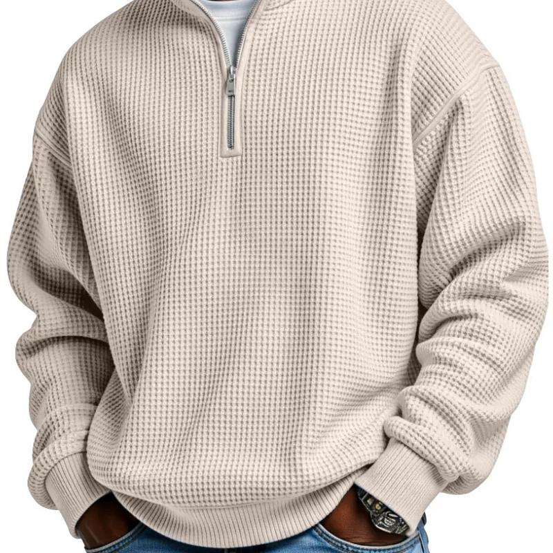 Designer Style Nouvelle Arrivée Haute QualitéHommes Gaufré Tricot Zip Pull Sweat Col Montant Coupe Ample Manches Longues Haut Décontracté Automne
