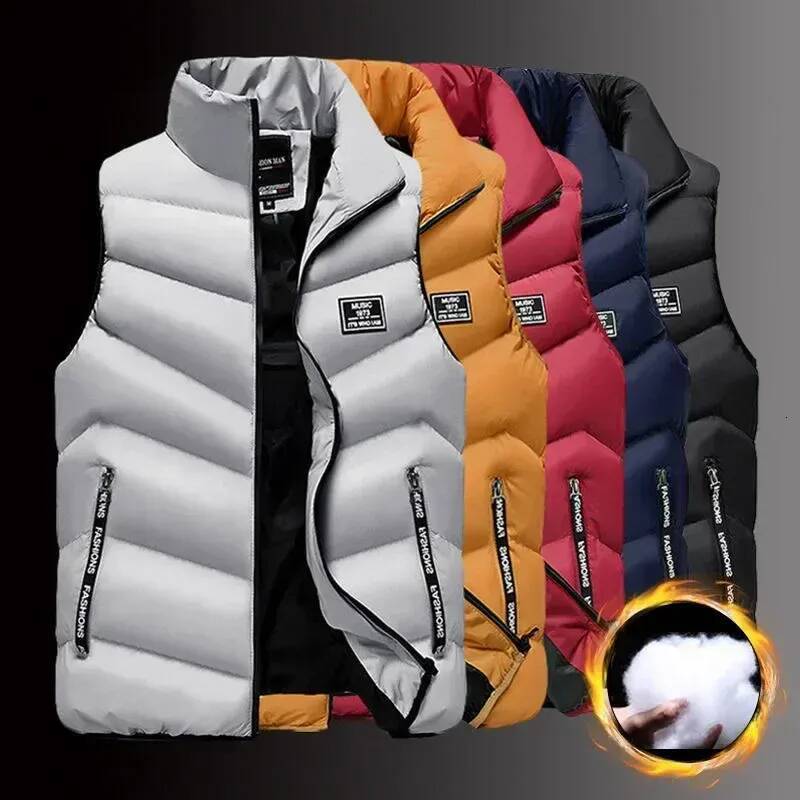 Winter Warm Men's Jacket Sleeveless Zipper Vest Solid Casual Vests Male Cotton-Padded Thickened Stand Collar Wear Outside J260921