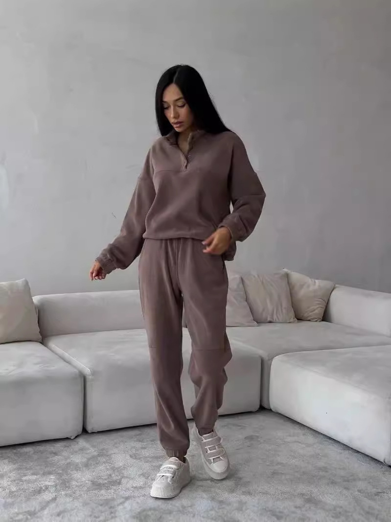 2024 Amazon European American Cross-Border New Casual Sweatshirt For Women, Solid Color Fleece Top And Long Pants, Two-Piece Set Manlishan