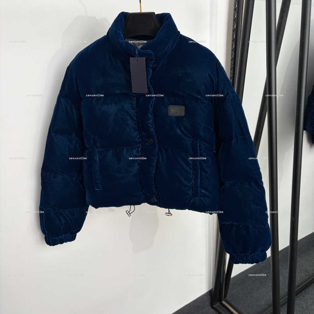 Luxury Velvet Short Down Jacket women designer clothes Stand Collar Leather Label Loose Winter Puffer Down Coat winter clothes for women A390X08N013