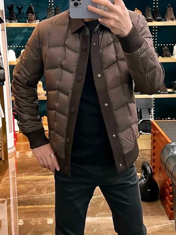 Winter Mens Business Work Thick Warm Down Jacket Slim Fit Single Breasted Spliced Outwear Coat Vintage Office Casual Overcoat Q260921