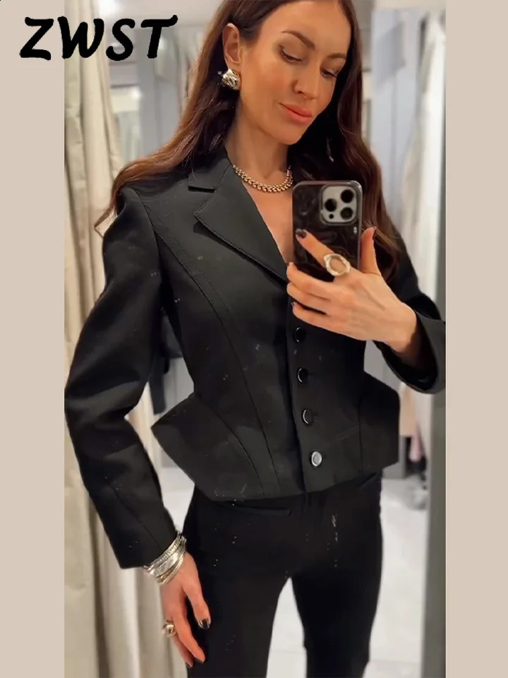 Elegant Single Breasted Jacket Women Slim Chic Lapel Full Sleeve Waist-closed Jacket Female 2026 Fashion Solid Outwear Lady 260921