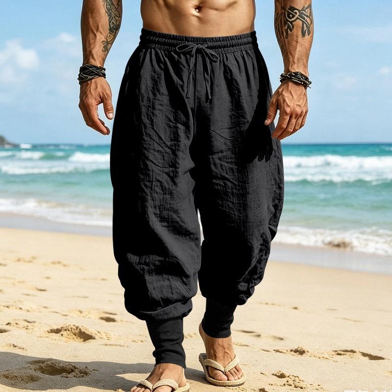 Designer Best-seller 2026 Nouveau pantalon de jogging décontracté en lin été respirant cordon de serrage plage vacances couleur bloc coupe ample