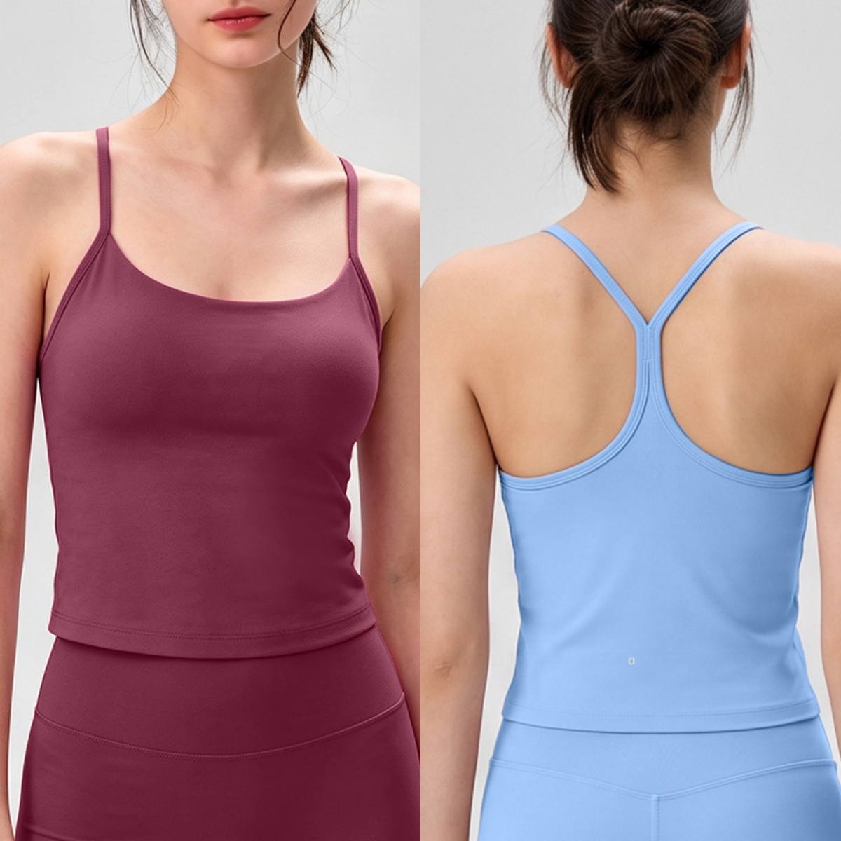 2539A Women's Nylon Yoga Vest with Fixed Cups Inner Top Outer Shock Absorbent Sports Bra Womens Fitness Running Tank