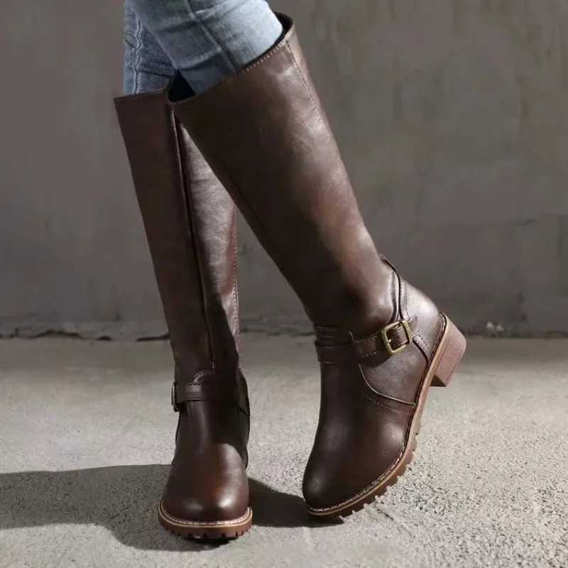 New Winter Women's Riding Boots 2024 Round Toe Chunky Heel Over-the-Knee High Boots Women's Buckle Platform Shoes Botas Mujer L26921