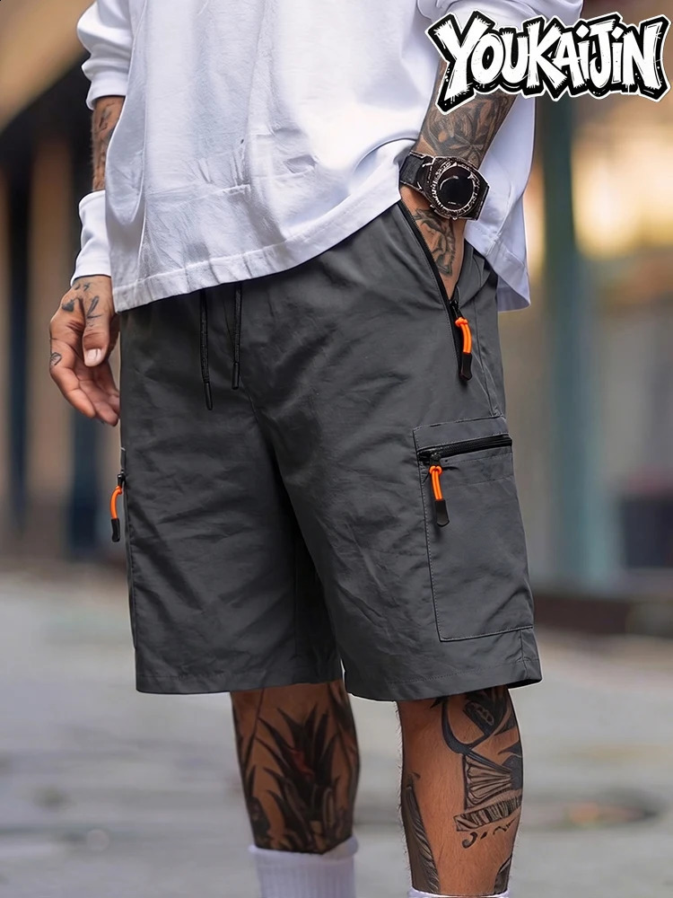 Mens Summer Quick Dry Cargo Shorts Thin Lightweight Elastic Waist with Drawstring Zipper Pockets Outdoor Hiking Casual EU Size 26921