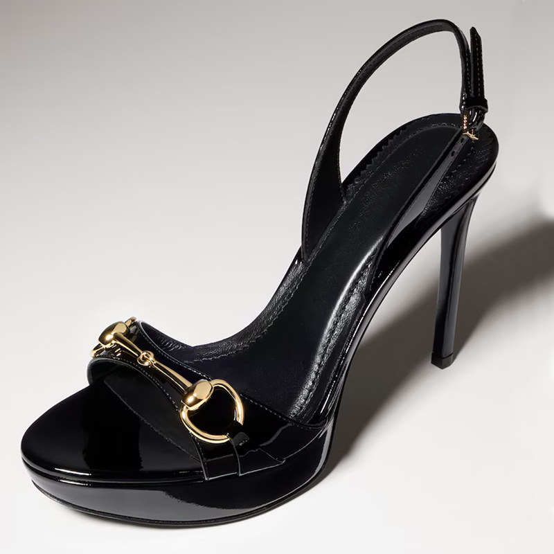 Summer New Metal Buckle Decoration Classic High Heel Sandals 10.5cm Thin Heel Sexy Women's Thick Bottom Evening Dress Shoes Designer Style Fash