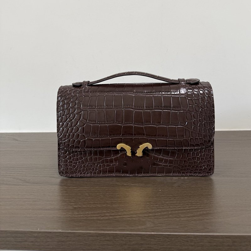 12A Designer Women's Crocodile Embossed Top Handle Satchel Bag, Vintage Flap Crossbody Shoulder Purse, Elegant Small Handbag for Daily Evening