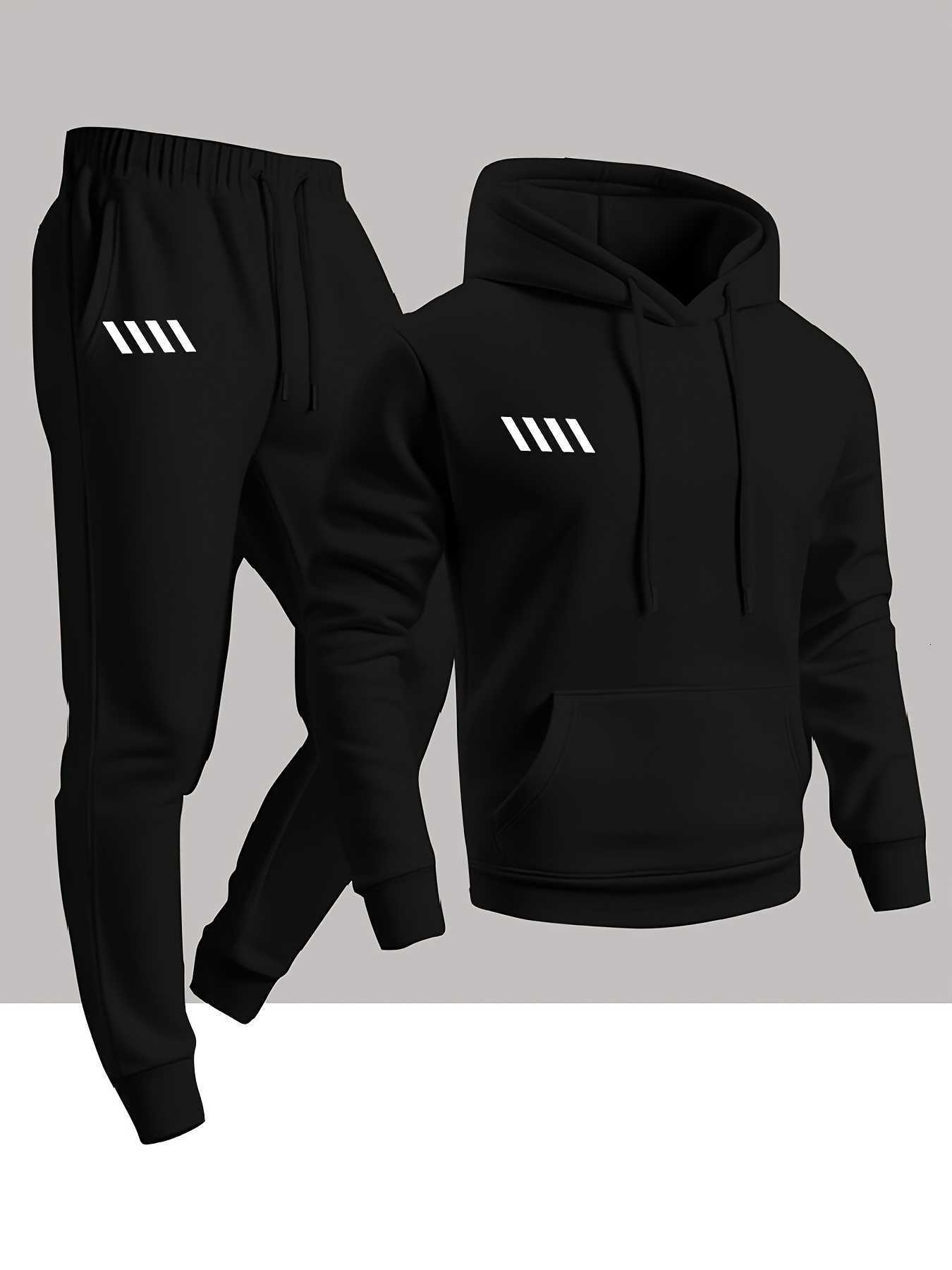 Stylish Men's Men Hoodies Sweatshirts Print Hoodie Sweatpants 2 Piece Set Trendy Sports Casual Tracksuit Kangaroo Pocket Drawstring Autumn Wint