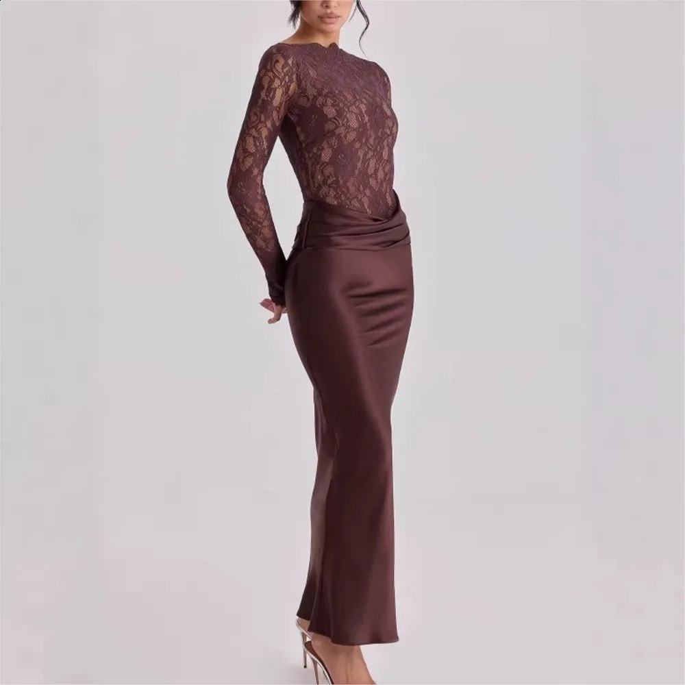 MsChuh Sexy Dresses For Woman Party Wedding Vestidos Evening Dress Temperament Slim Package Hip Long Sleeves Lace Patchwork Chic 260920