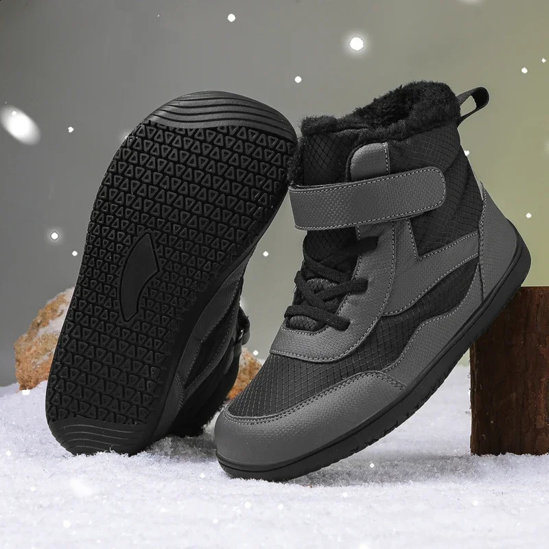 Ragazzi Ragazze Stivali da neve invernali Punta larga Scarpe da ginnastica impermeabili isolate a piedi nudi foderate in pelliccia per bambini Scarp