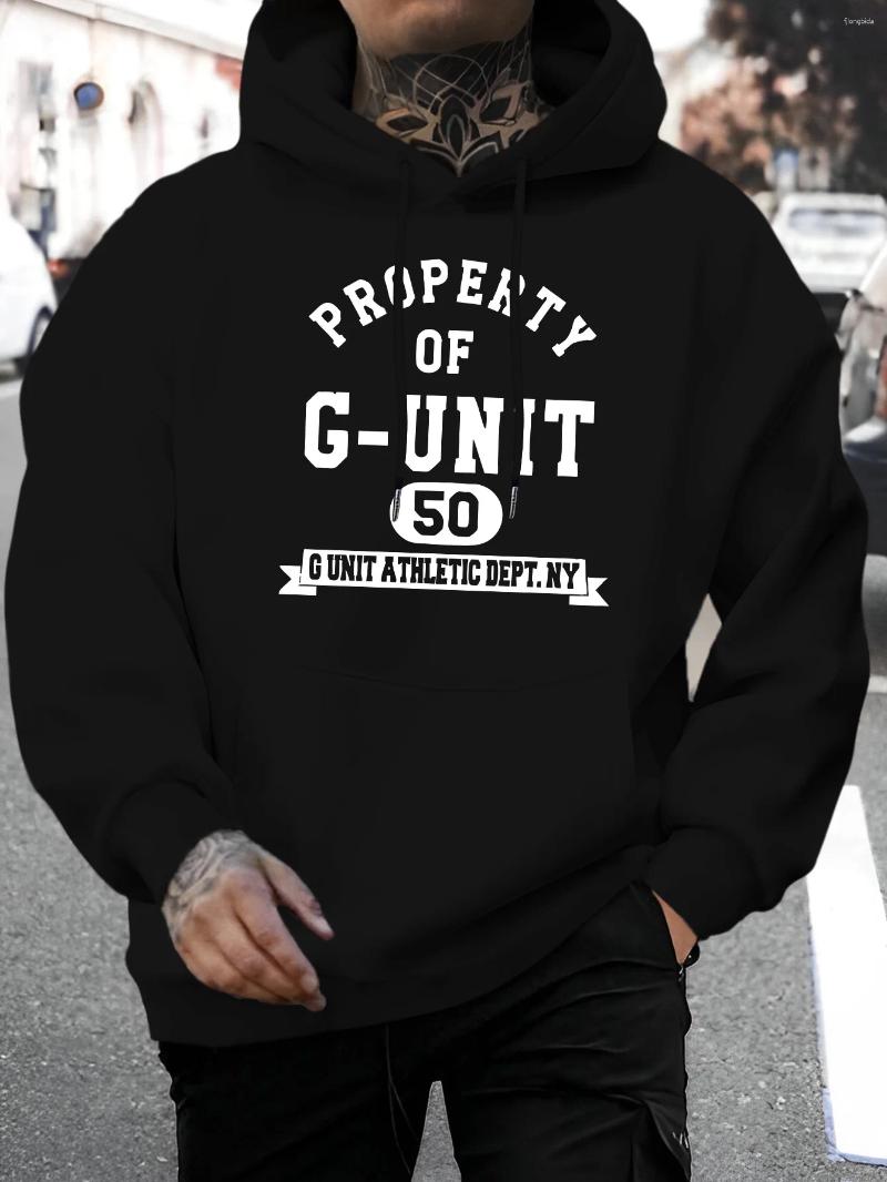 Men's G-Unit 50 Hip Hop Hoodie "Property Of G-Unit" Print Black Oversized Streetwear Pullover Sweatshirt Sport Casual Daily Tops