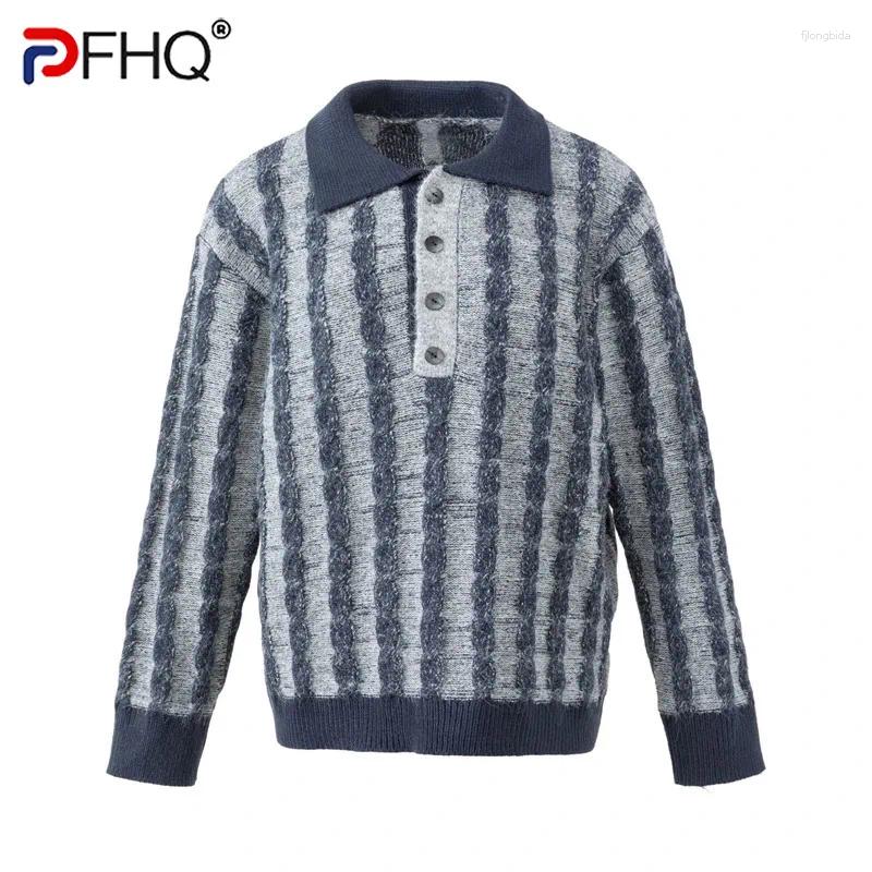Trendy American-style Color-blocking Striped Design Niche Men Pullover Sweater Autumn Loose-fitting Knit Pullovers 21P4952