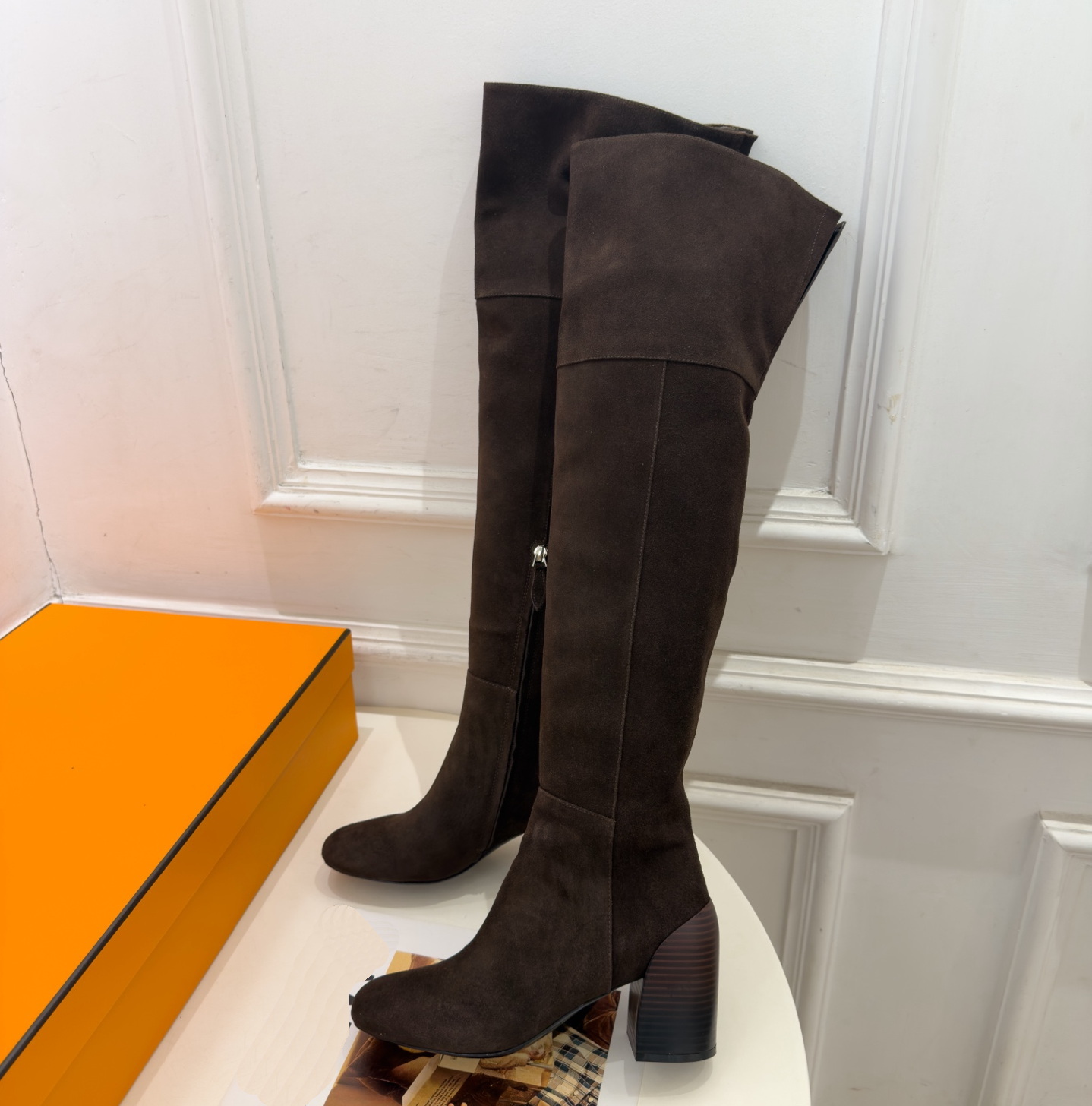 Designer Dress Shoes Luxury Suede Pleated over the knee high boots Pointed toe Slip-on high heel Large Women party Shoes