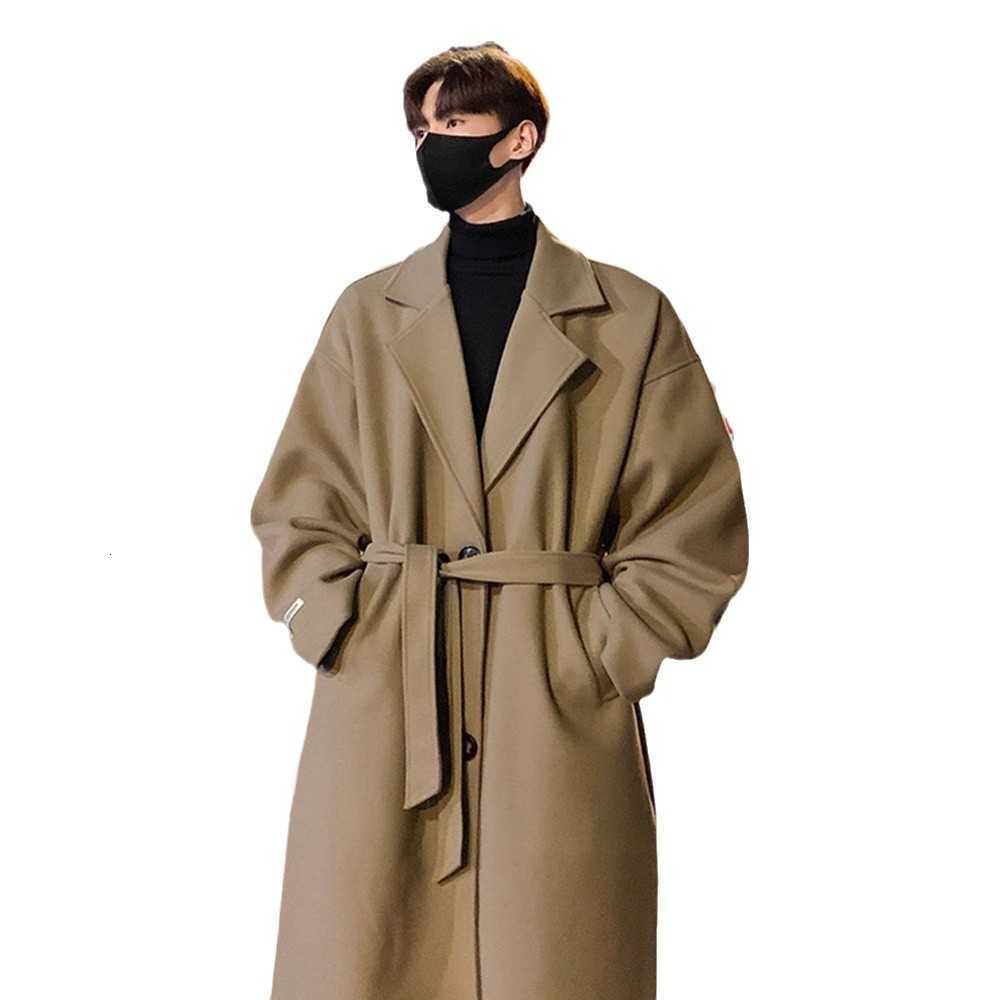 Wool Blends 2025 New Men's Winter Mid-Length Wool Coat British Style Woolen Jacket Over-the-Knee Trench Coat D260921