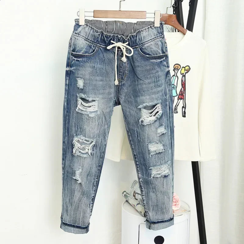 Summer Ripped Boyfriend Jeans For Women Fashion Loose Vintage High Waist Jeans Plus Size Jeans 5XL Pantalones Mujer Vaqueros Q58 260921