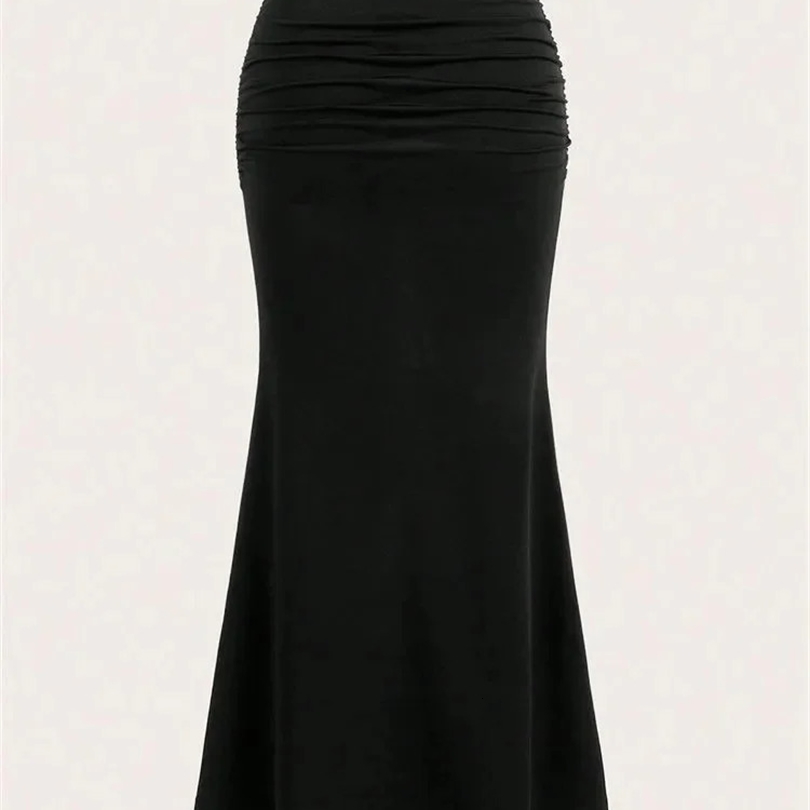 Solid Bodycon Ruched Long Skirt Women Sexy Black Elastic Elegant High Waist Mermaid Maxi Skirts Summer Streetwear 260921