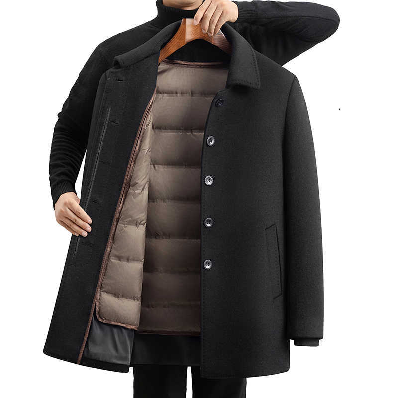 Casual Blends Business Men's Wool Warm Woolen Coats Detachable Duck Down Liner Wool Windbreaker Jackets 2026 Winter Men's Thicken Puffer O