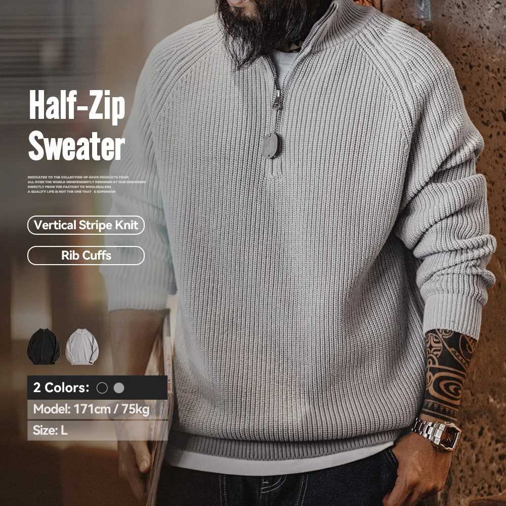 Maden Vintage Half-Zip Stand Collar Knitted Sweater Solid Color Warm Pullover for Men's Autumn and Winter Versatile Knitwear S2609215GT0