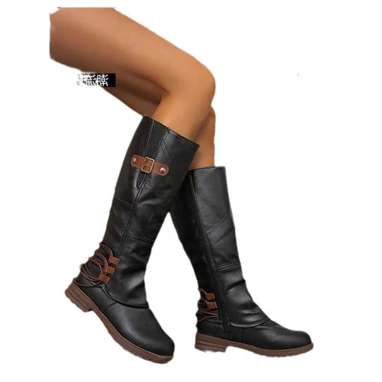 2023 Winter Boots Thigh Autumn High Women Leather Square Heel Zipper Boot Keep Warm Round Shoes Woman Boots Shoes for Women H260921