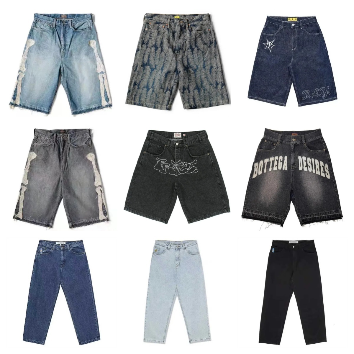 mens Shorts KAPITAL 23SS 21SS Blue Dyed Retro Distressed Loose Rivet-Inlaid GemstoneDenim Cotton jeans Jacquard feather pants bell bottoms Nylon cas