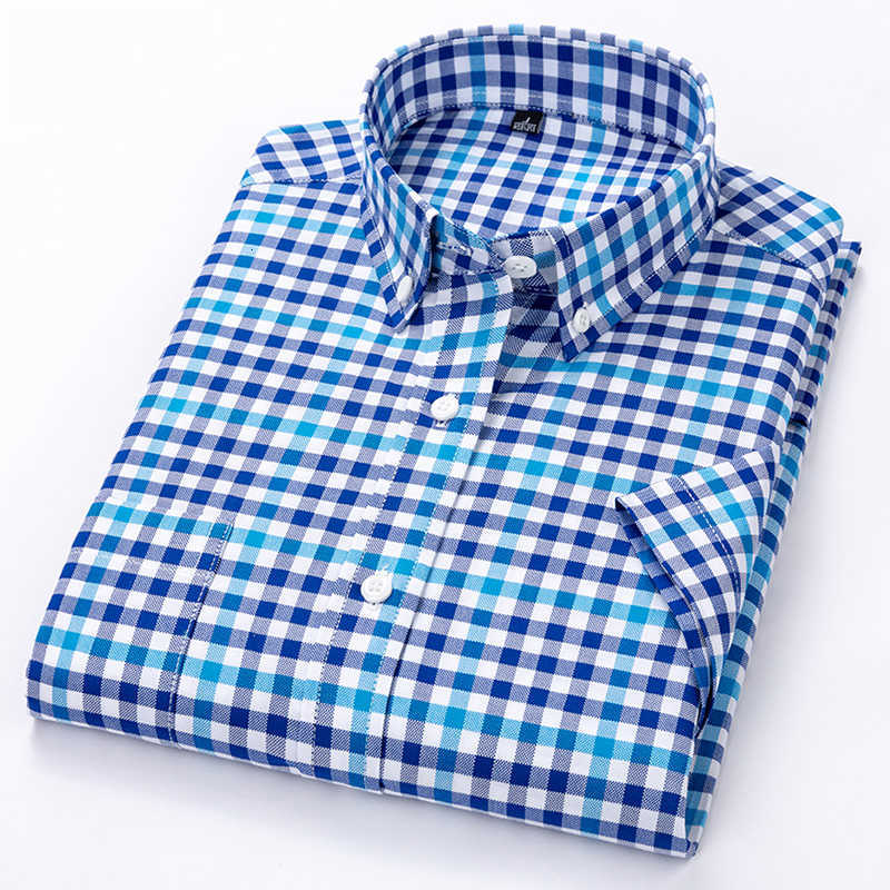 Men's Shirts Men's Fashion Casual Plaid Checkered Short Sleeve 100% Cotton Shirt Button-collar Holiday Youthful Striped Summer Casual Ging