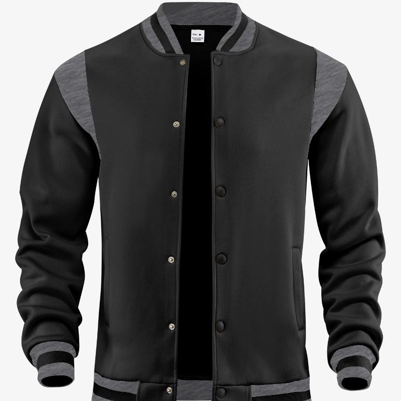 Mens Button Front Varsity Bomber Jacket Striped Ribbed Collar Cuffs Color Block Long Sleeve Casual Lightweight Outerwear