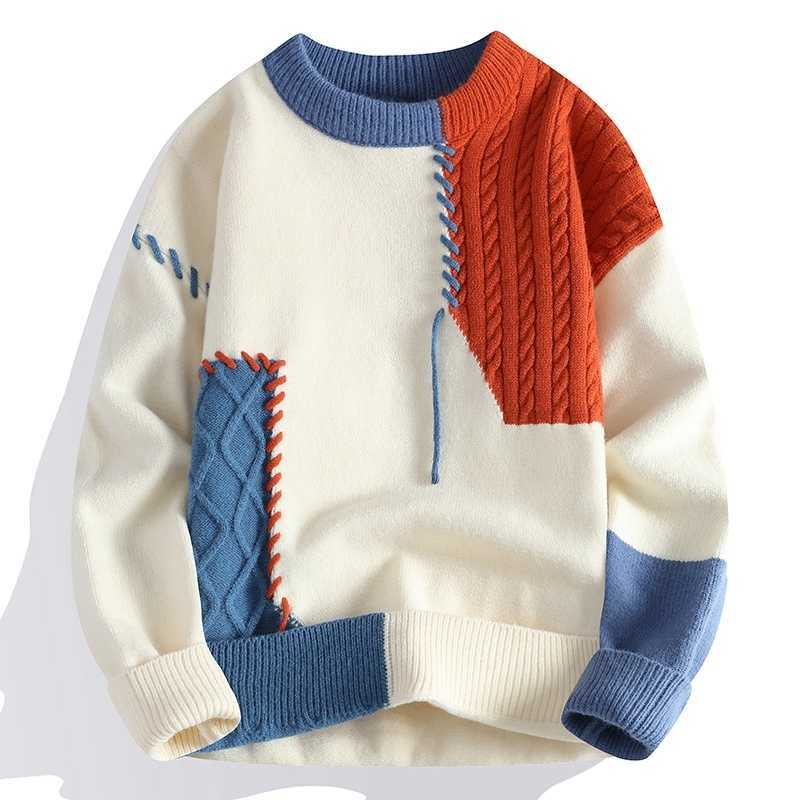 Winter Autumn Warm Mens Knitted Sweaters Fashion Patchwork O Neck Knit Pullovers Korean Strtwear Pullover Casual Mens Clothing S260921ML72