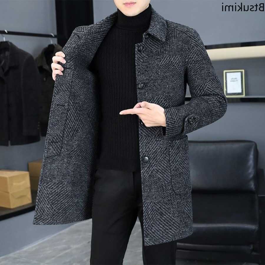 Wool Blends 2026 New Men's Men's Fashion Lapel Slim Single Breasted Trench Coats Mid-Length Double Side Woolen Overcoats Autumn Winter Men