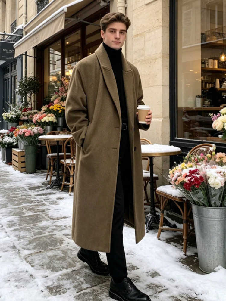 Cappotto lungo da uomo in misto lana misto lana da uomo colletto con bavero caldo trench invernale soprabito casual business formale capispalla per