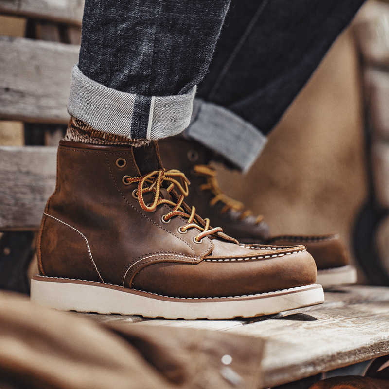Botas hasta el tobillo 875 Maden Botas vintage Cuero genuino Crazy Horse Punta redonda Botas altas duraderas con cordones para zapatos de trabajo de