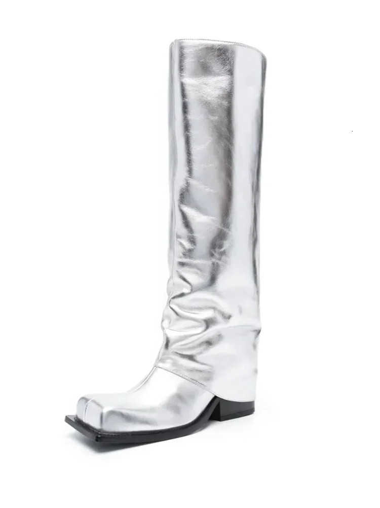 2024 Autumn/Winter New Women's Boots Thick Bottom Low Heel Knee Boots Fashionable Square Head 44 Knight Boots Medium Leg Skirt Boots H260921
