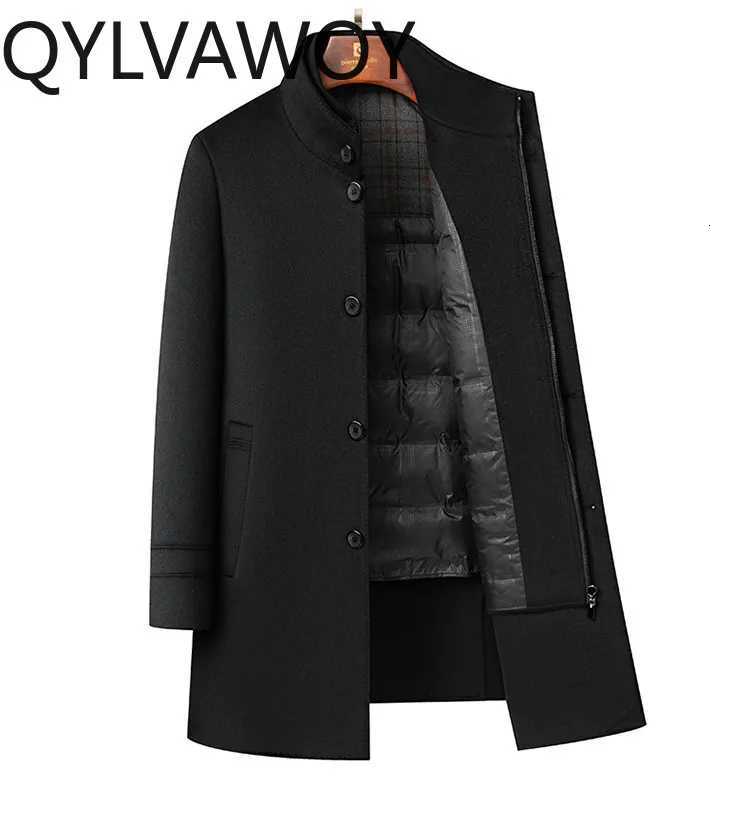 Men's Wool Blends QYLVAWOY Jacket Mid Length Winter Jackets Stand Collar Coat Detachable Liner Thicken Warm Clothes for Man D260921 a7